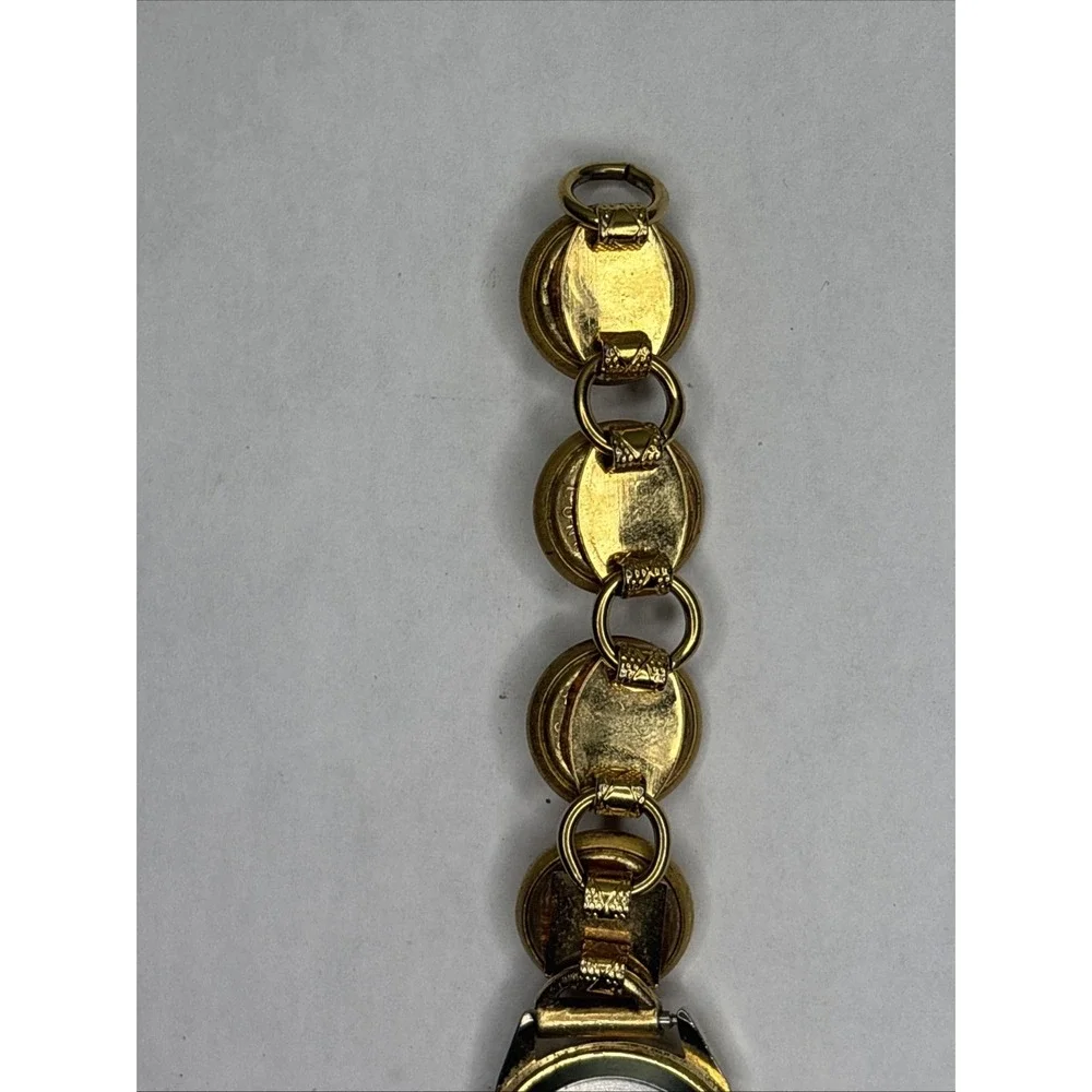 Rare VTG‎ Legacy Gold Tone Watch Navy Officer CPO Button Band Needs Battery